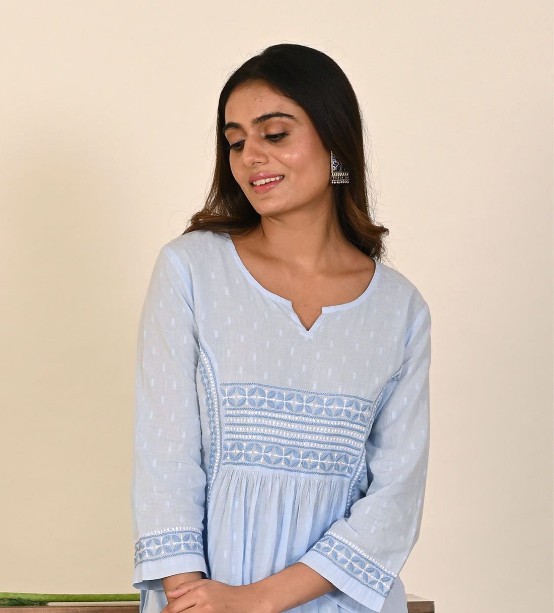 Semal Cotton Dobby Yoke Gathers Lucknow Chikankari Kurta Set