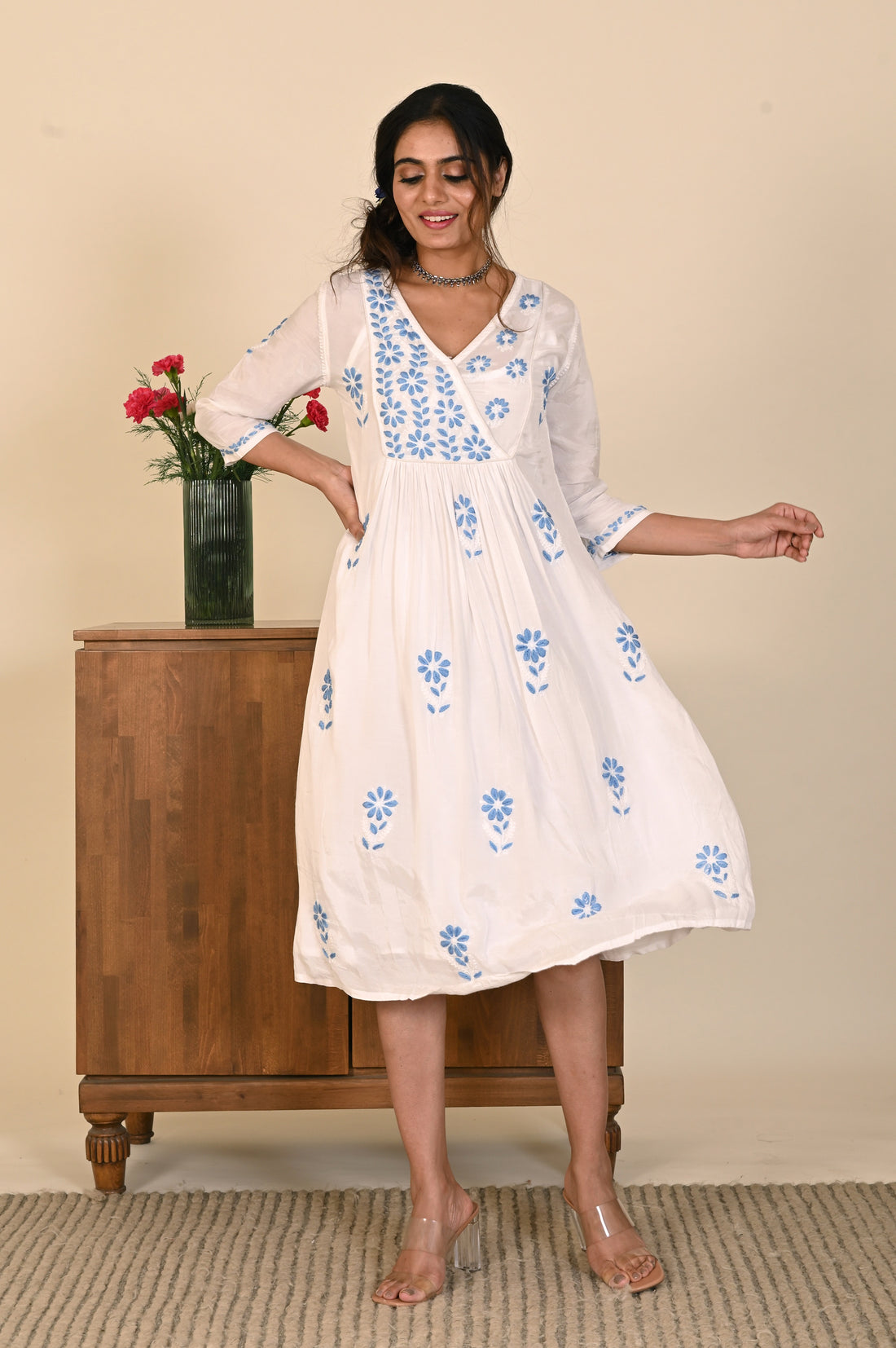 Semal Serene Sky Muslin Blue & White Chikankari Dress