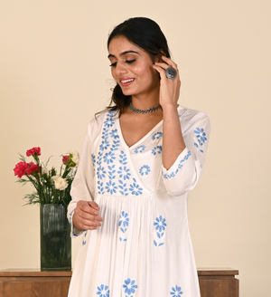 Semal Serene Sky Muslin Blue & White Chikankari Dress