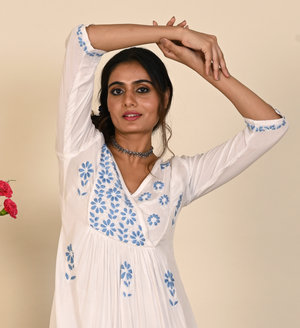 Semal Serene Sky Muslin Blue & White Chikankari Dress