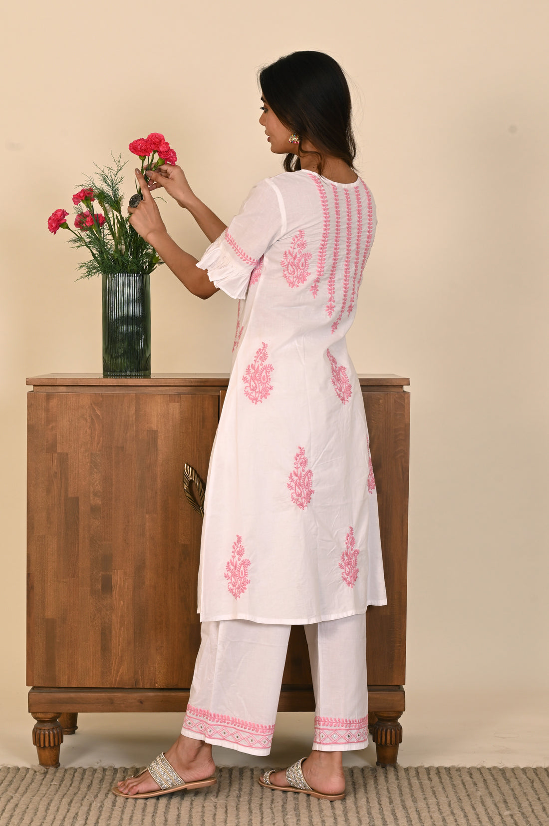 Semal Blossom Whisper Lucknow Chikankari Cotton  Kurta Set