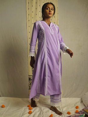 SEMAL CHIKANKARI COTTON PURPLE COLOUR LACE DETAILING PANNEL KURTA SET CH0228