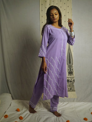 Semal Hand Embroidered Lavender Cotton Lucknowi Chikankari Kurta with Pants