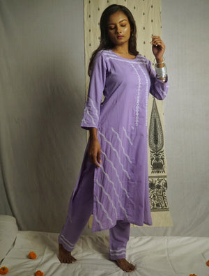 Semal Hand Embroidered Lavender Cotton Lucknowi Chikankari Kurta with Pants