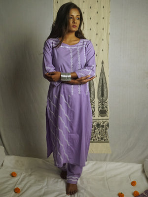 Semal Hand Embroidered Lavender Cotton Lucknowi Chikankari Kurta with Pants