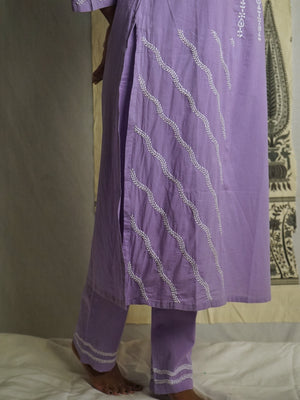 Semal Hand Embroidered Lavender Cotton Lucknowi Chikankari Kurta with Pants