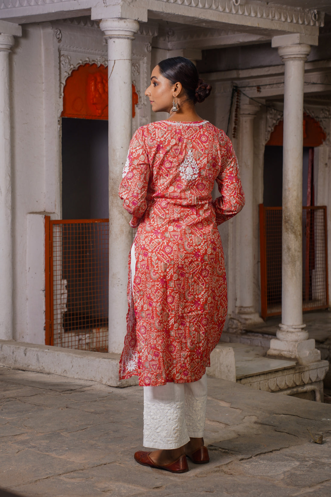 CHIKANKARI PRINTED MUL COTTON ROSE PINK KURTA