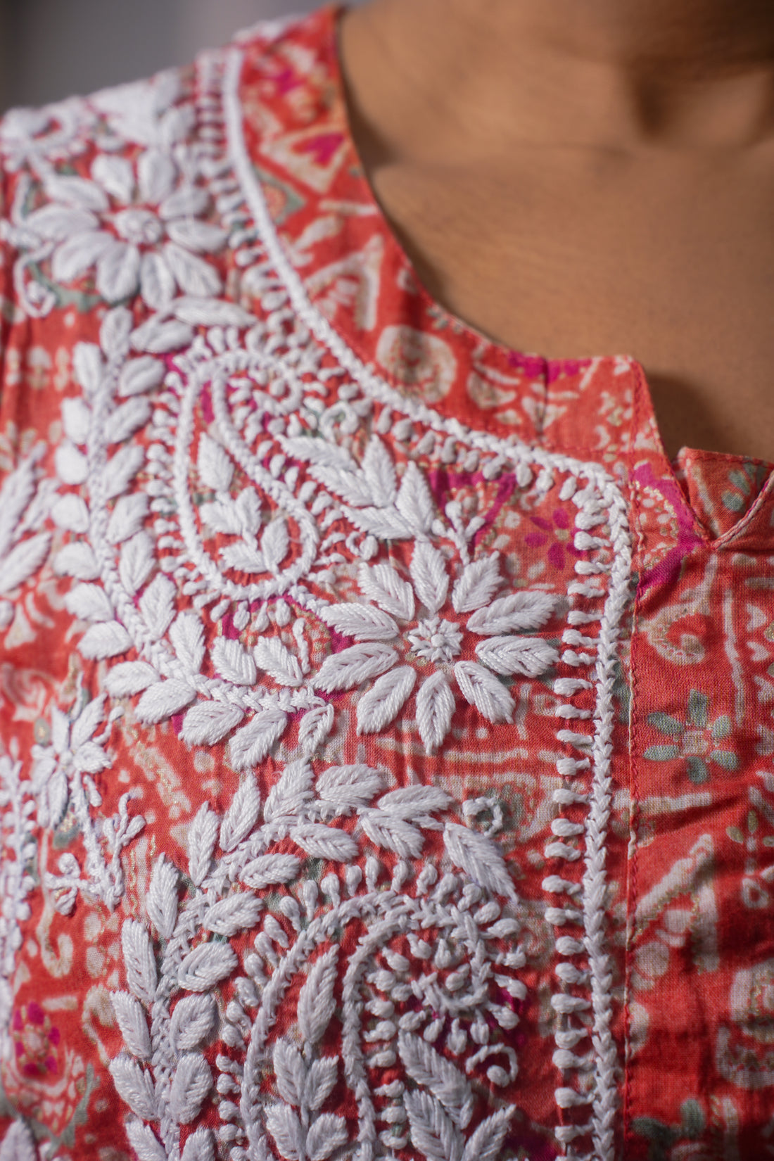 CHIKANKARI PRINTED MUL COTTON ROSE PINK KURTA