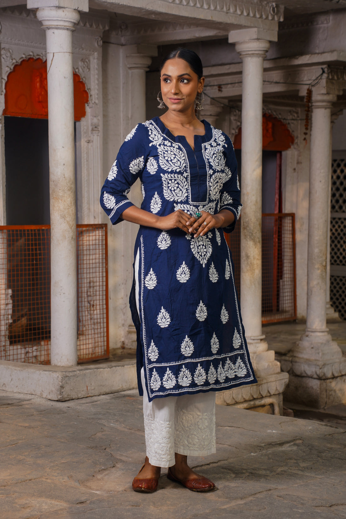 Graceful Navy Blue Chikankari Cotton Straight Kurta