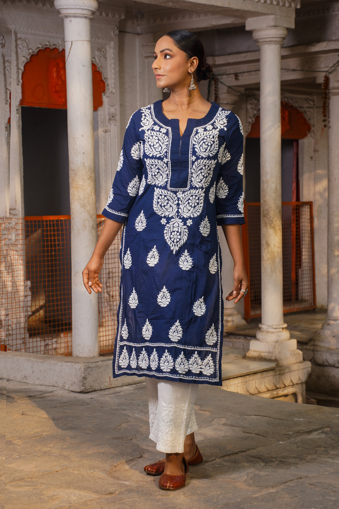 Graceful Navy Blue Chikankari Cotton Straight Kurta