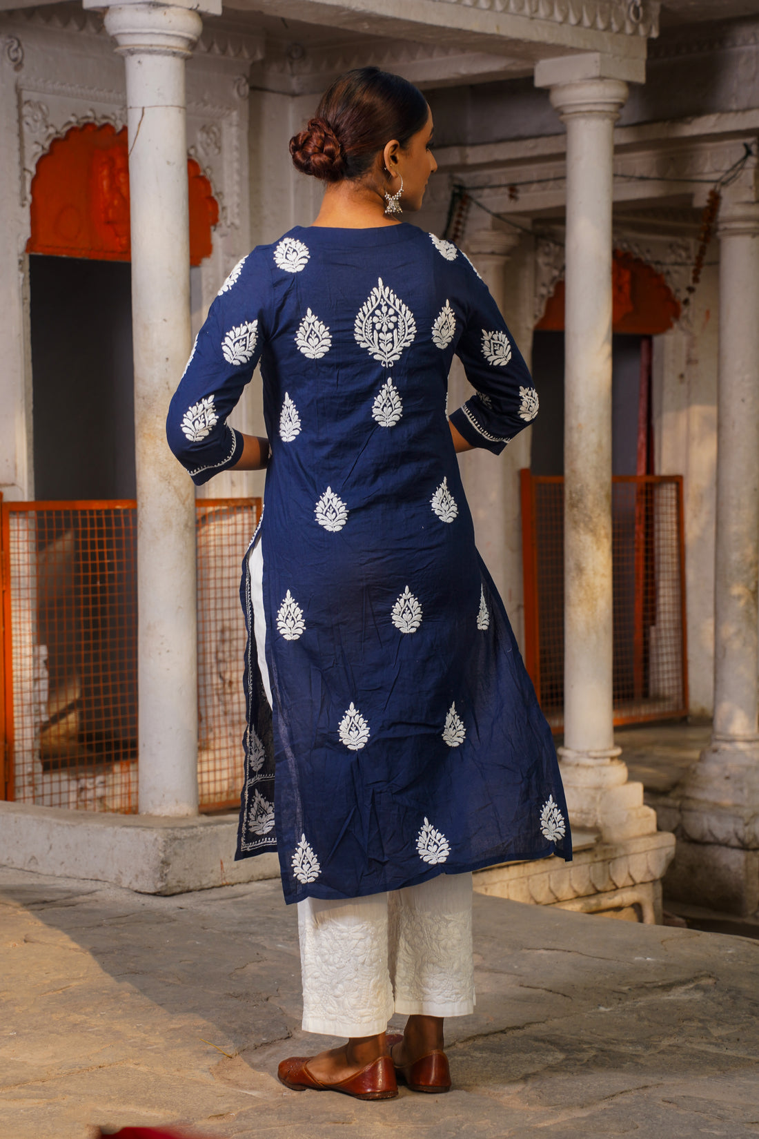 Graceful Navy Blue Chikankari Cotton Straight Kurta