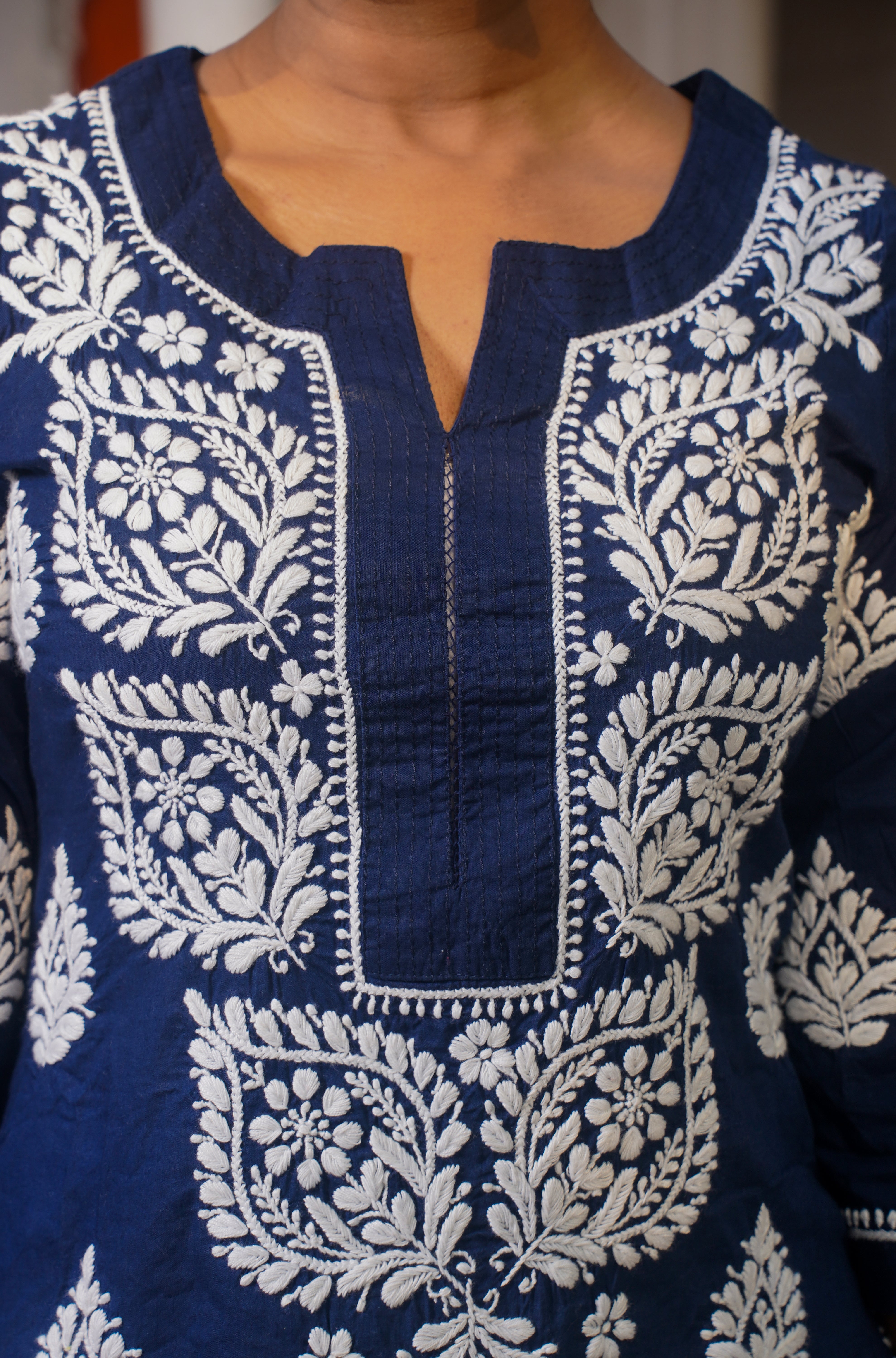 Graceful Navy Blue Chikankari Cotton Straight Kurta