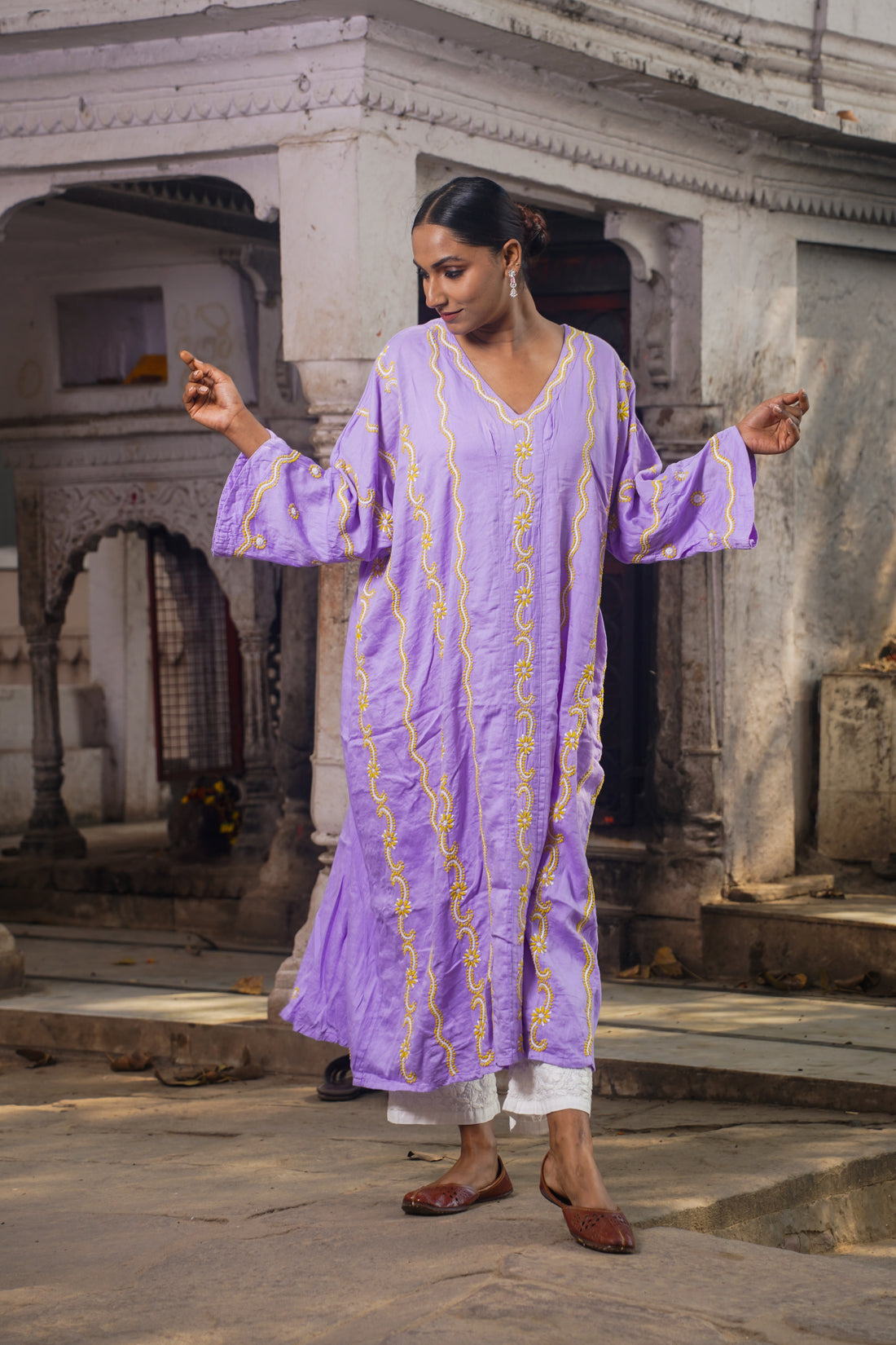 Purple Cotton Chic Kaftans with Chikankari Embroidery