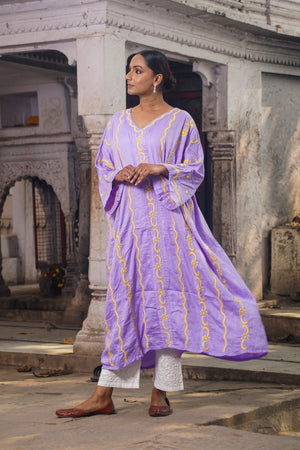 Semal Hand Embroidered Purple Cotton Chic Kaftans with Lucknowi Chikankari Embroidery CH0191