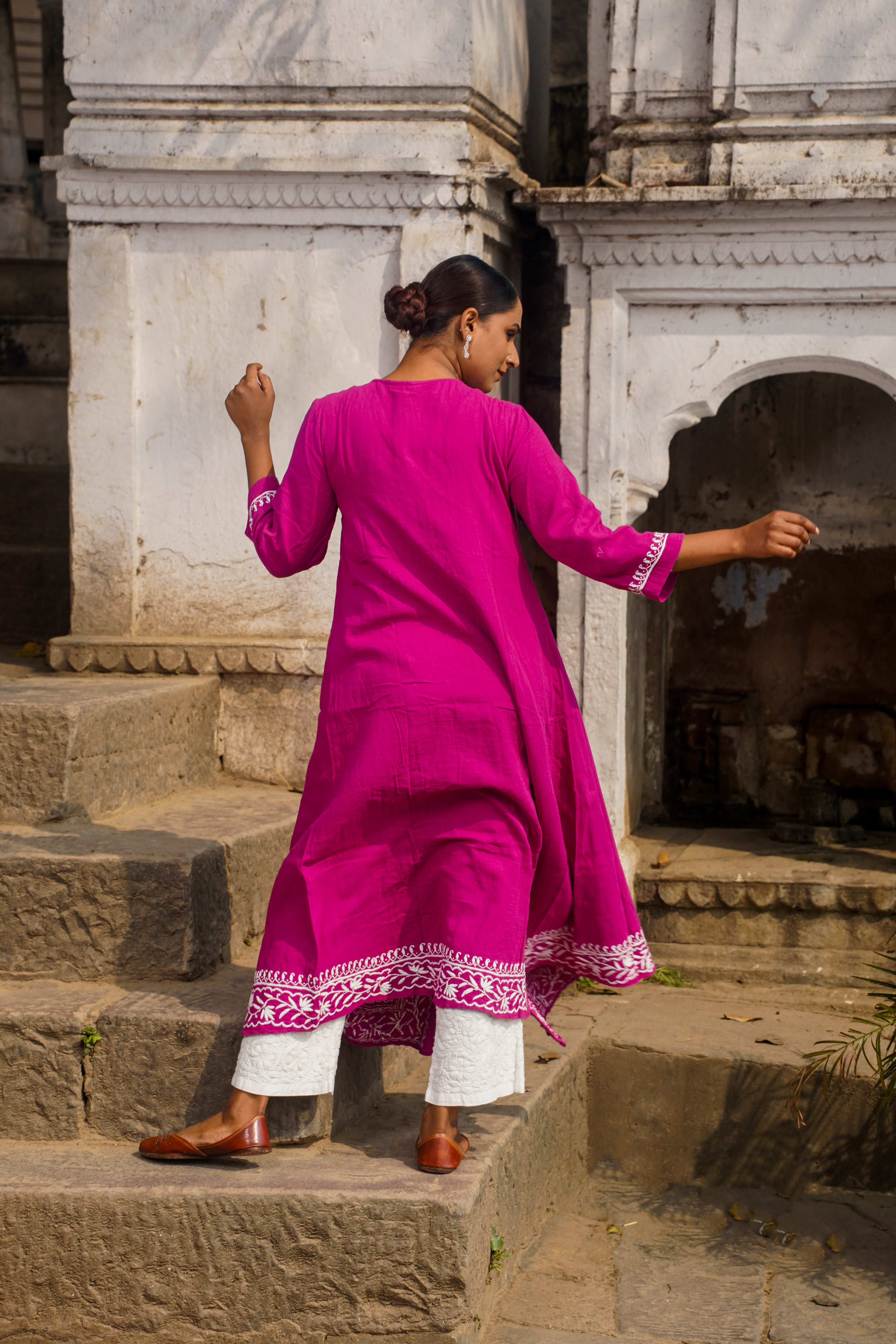 Ruby Charm Chikankari Angrakha Long Kurta in Soft Cotton CH0177B