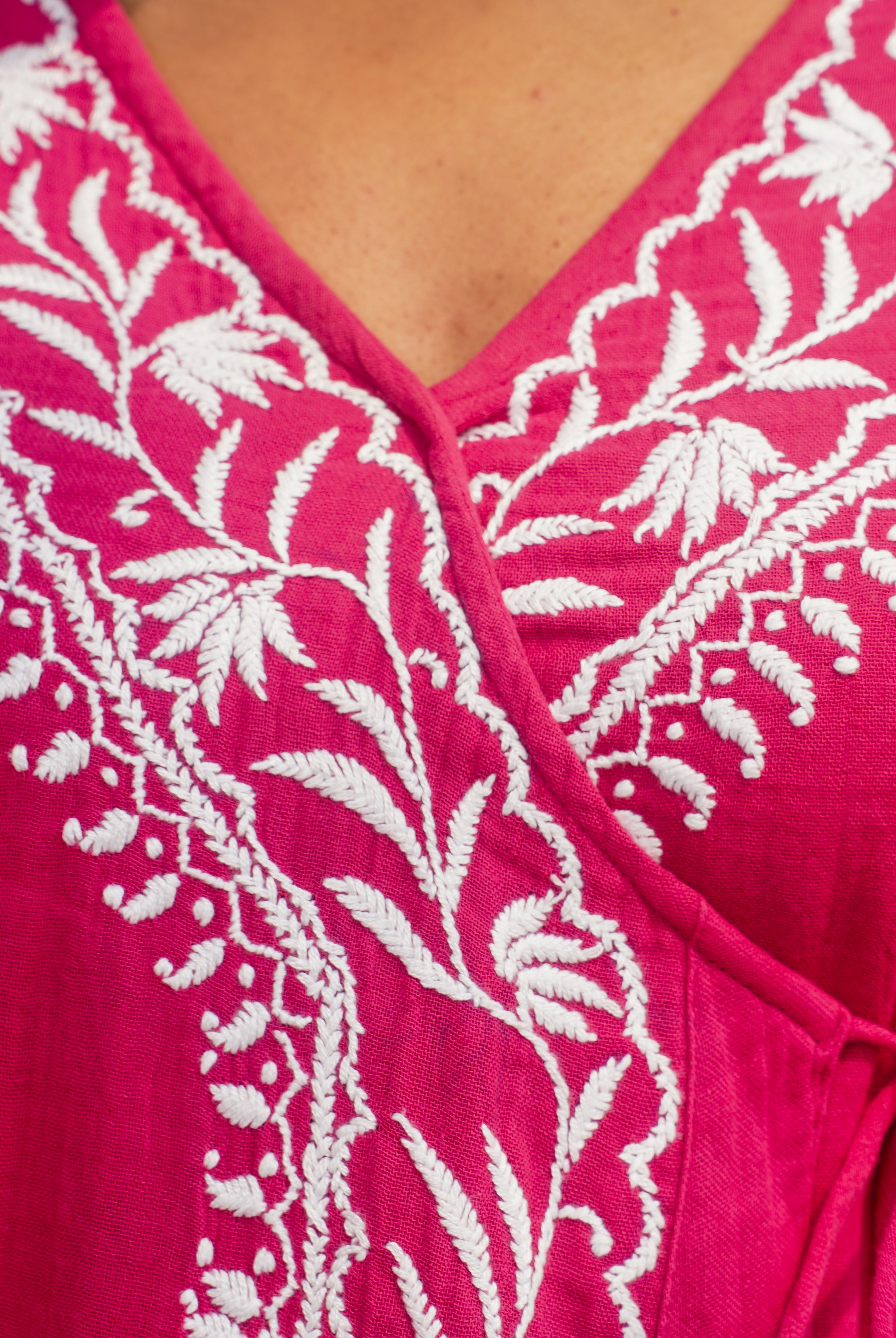 Ruby Charm: Chikankari Angrakha Long Kurta in Soft Cotton