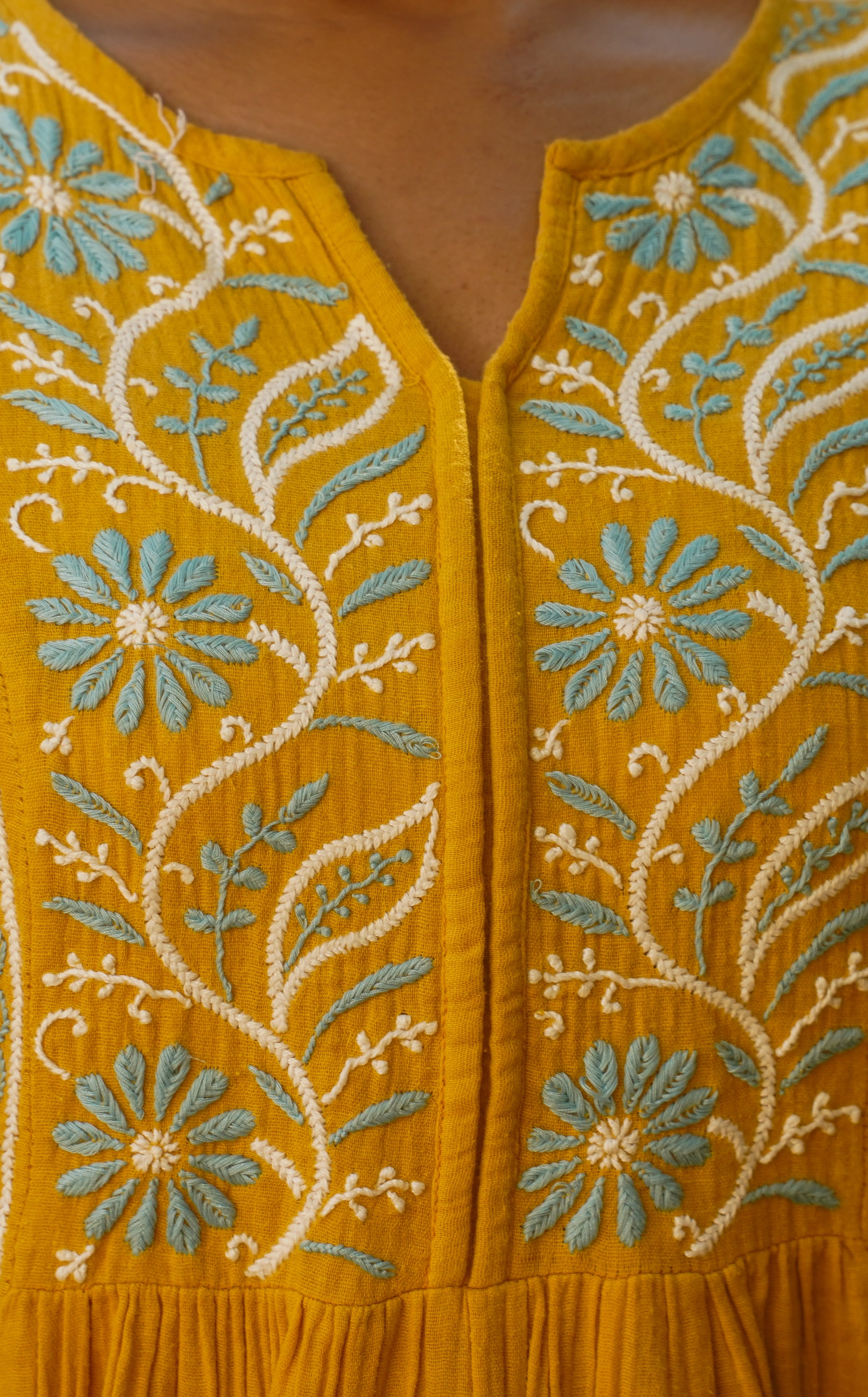 Semal Hand Embroidered Cotton Golden Spice Lucknowi Chikankari Kurta Set