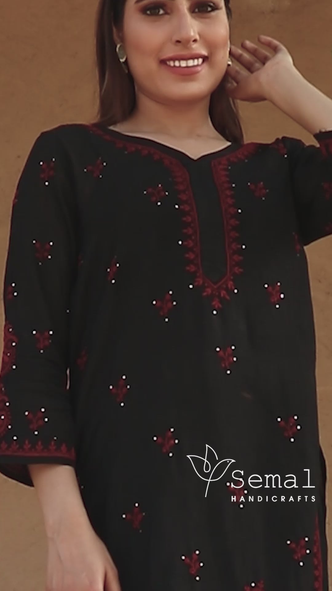 Semal handicrafts Chikankari straight black kurta