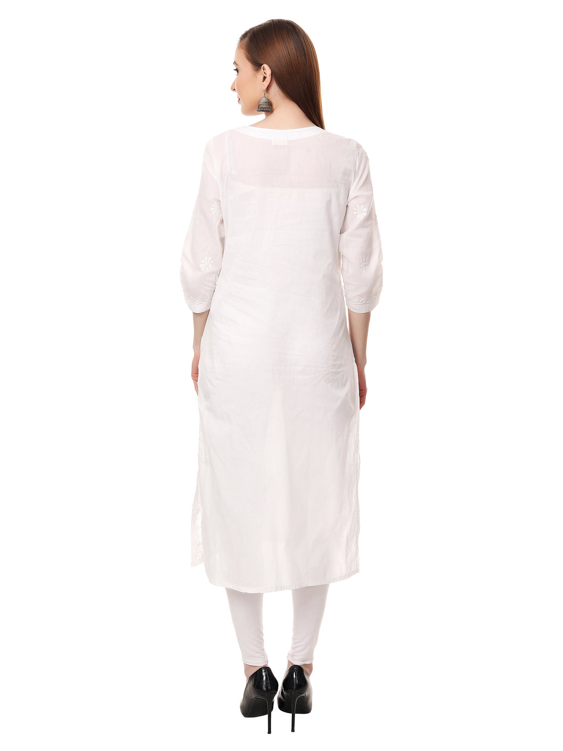 Chikankari cotton straight white color potli button kurta