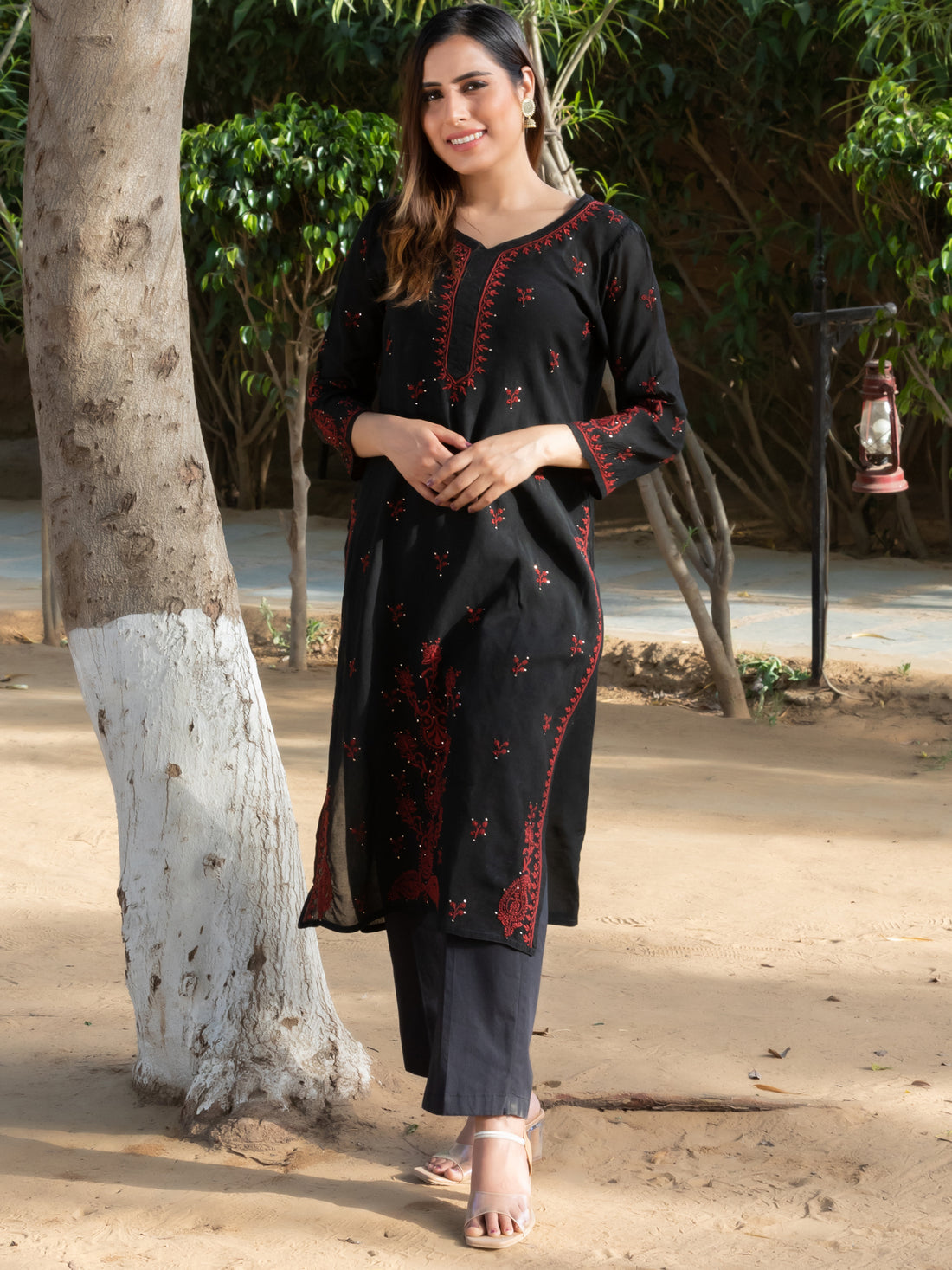 Semal handicrafts Chikankari straight black kurta