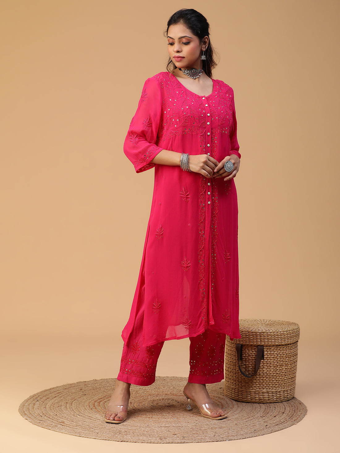 Chikankari viscose georgette kurta set with mukaish work