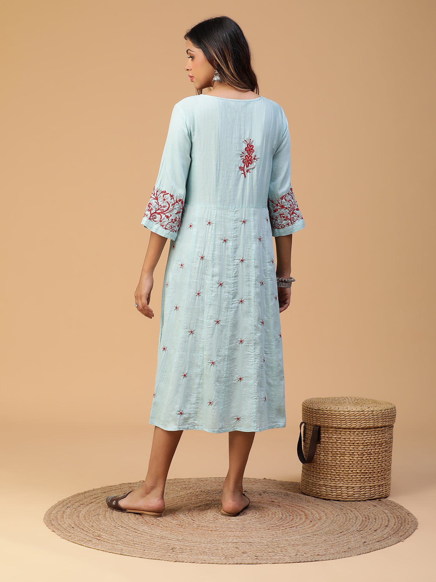 CHIKANKARI KALI FROCK  WITH EMBROIDERED YOKE