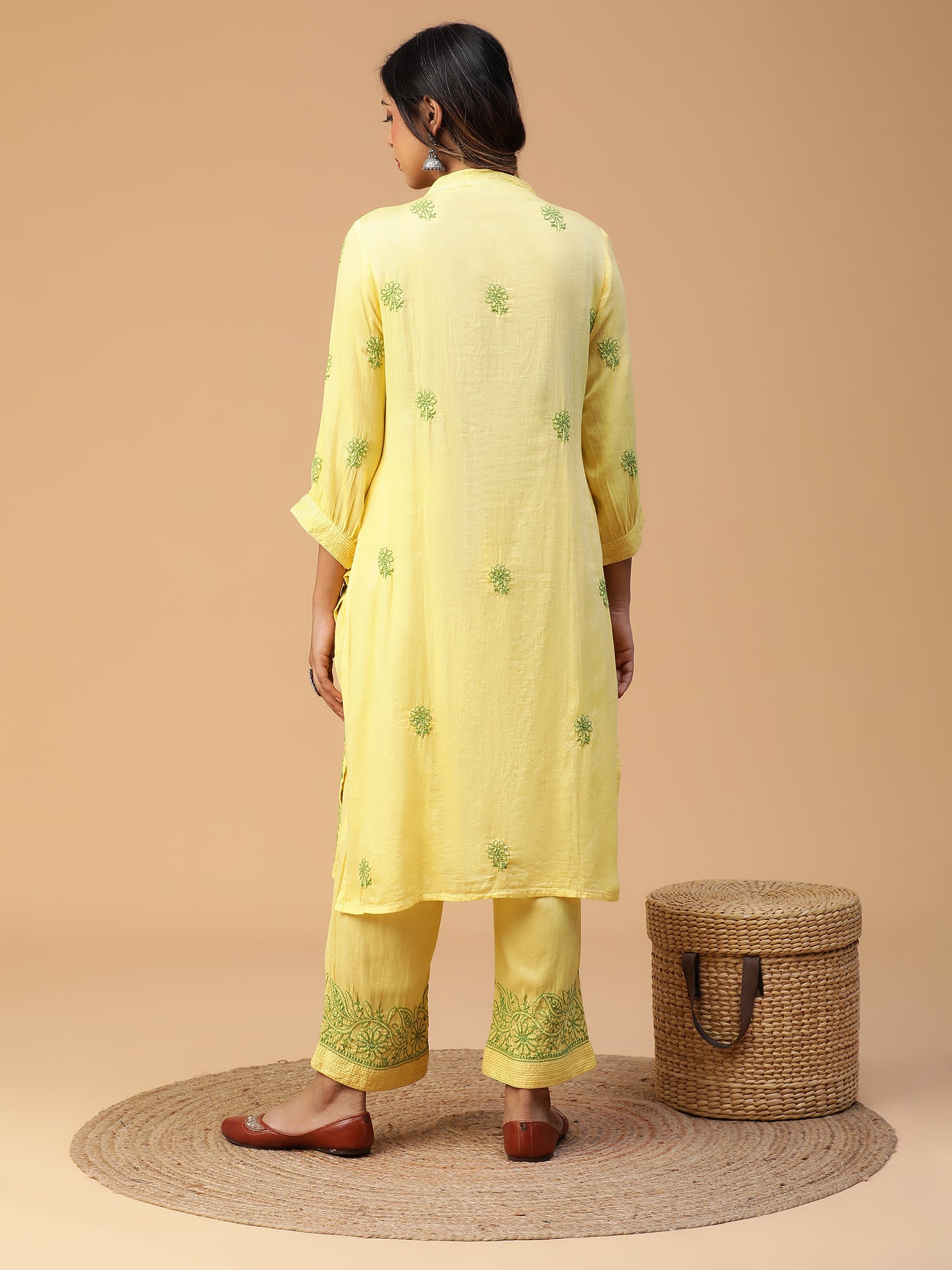 Lime Green Mandarin Collar Straight Kurta