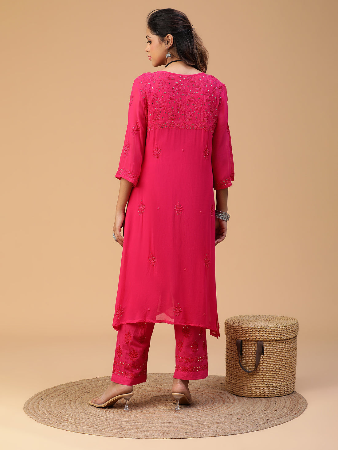 Chikankari viscose georgette kurta set with mukaish work