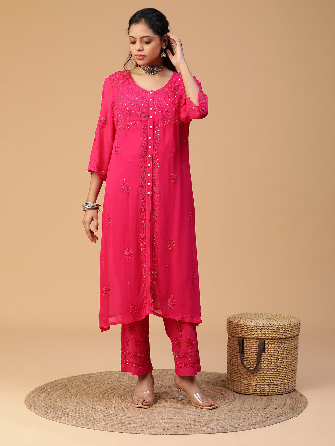 Chikankari viscose georgette kurta set with mukaish work