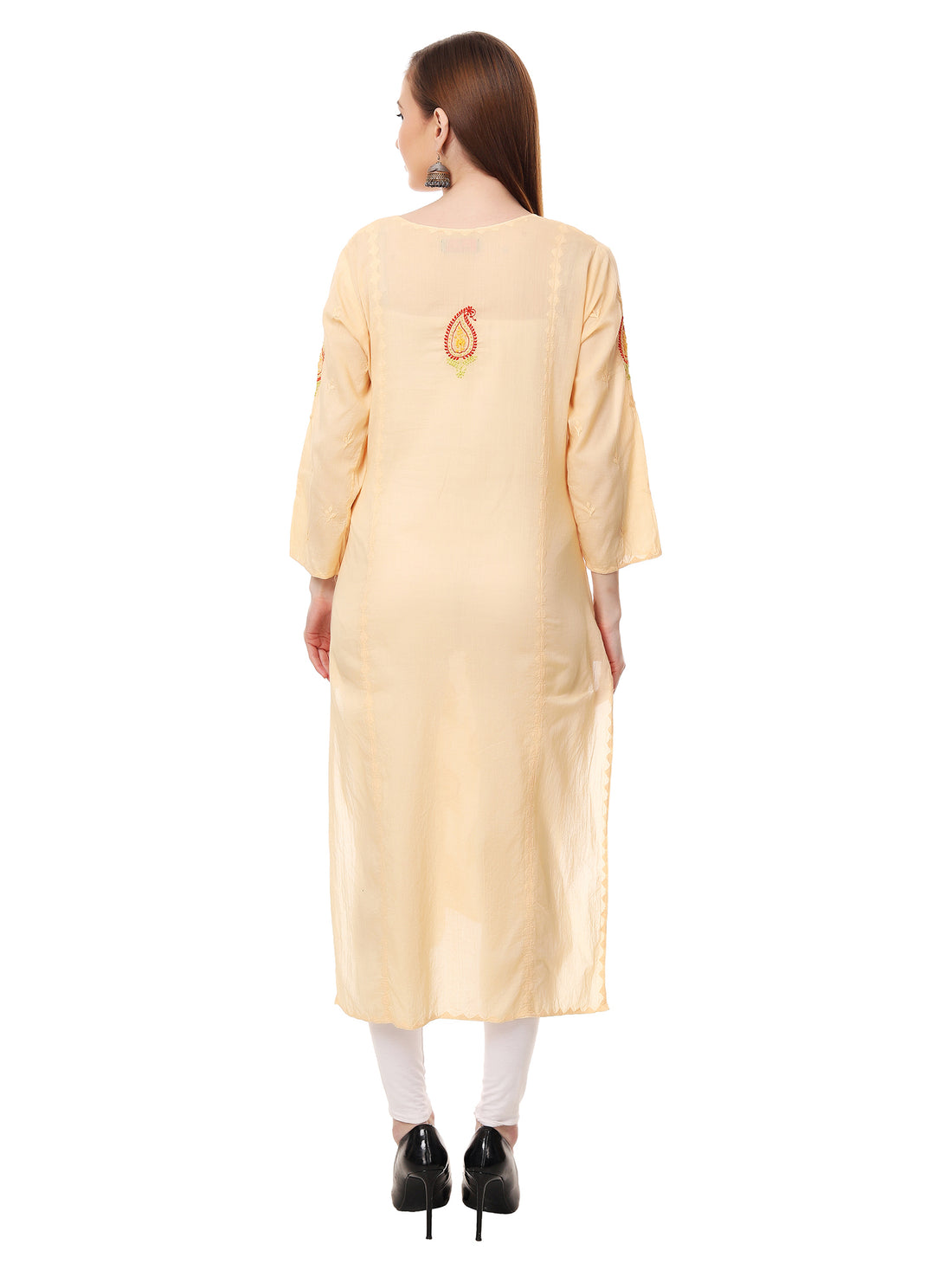 Chikankari cotton straight kurta with appliqué work detailing