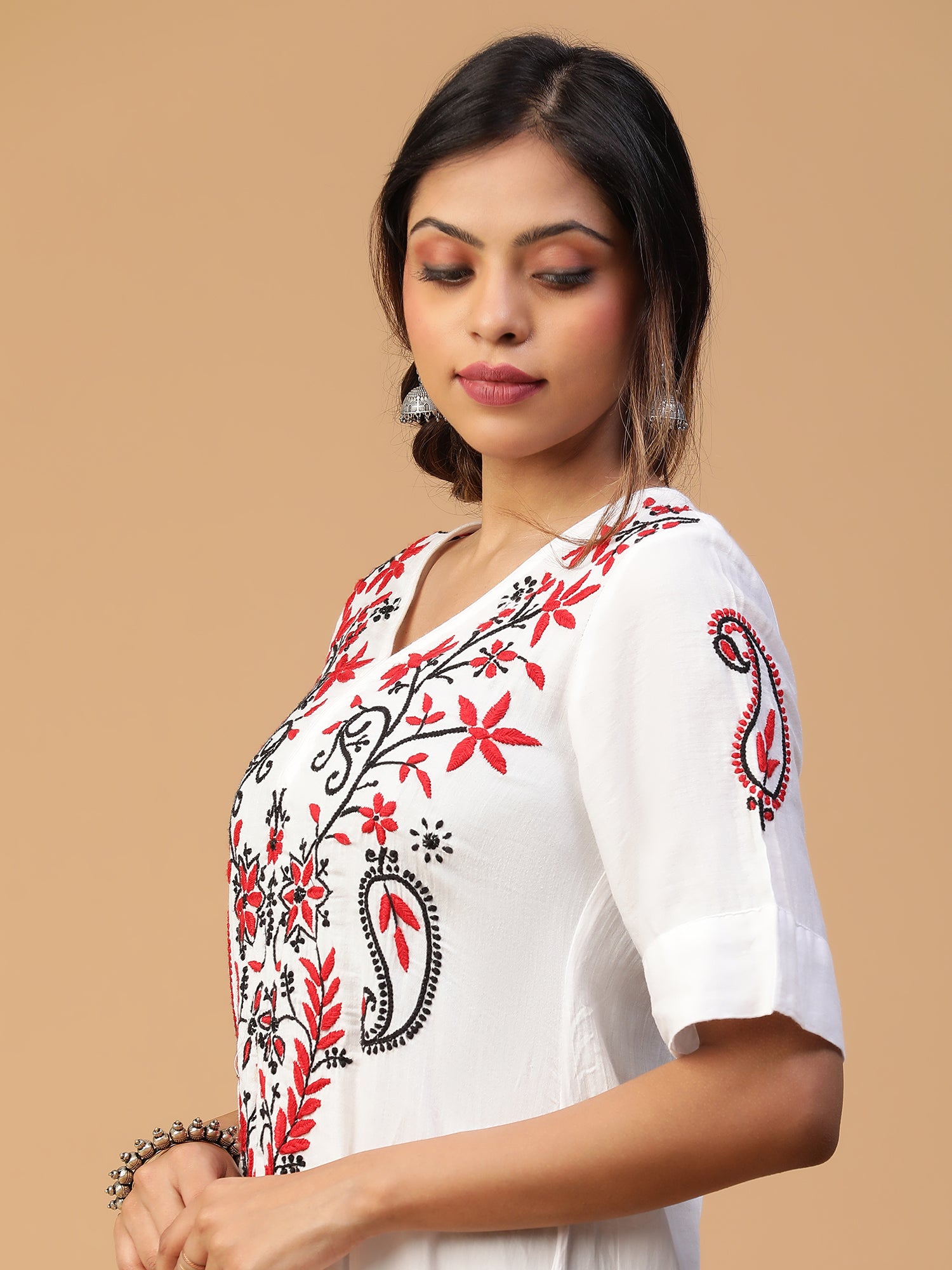 CHIKANKARI DOUBLE LAYERED KURTA & SHARARA SET